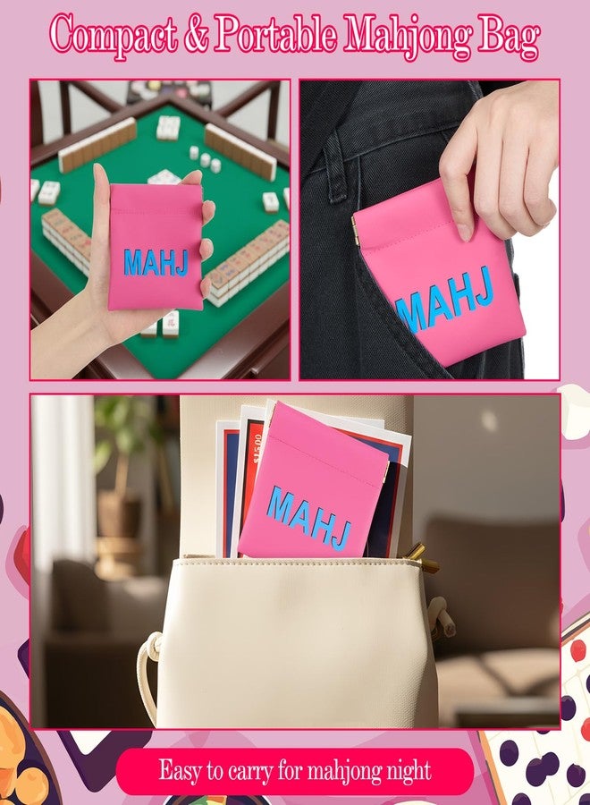 Sunnymove 1 Pcs Mini Mahjong Dice Bags 3.8 x 3.9 in PU Squeeze Mahjong Pouch Dice Coin Tiles Purse for Board Game Party Travel(Pink) - Image 5